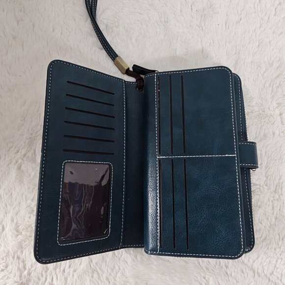 Charm Infinite Teal Wristlet Wallet Faux Leather Zip Around Western - Picture 7 of 10